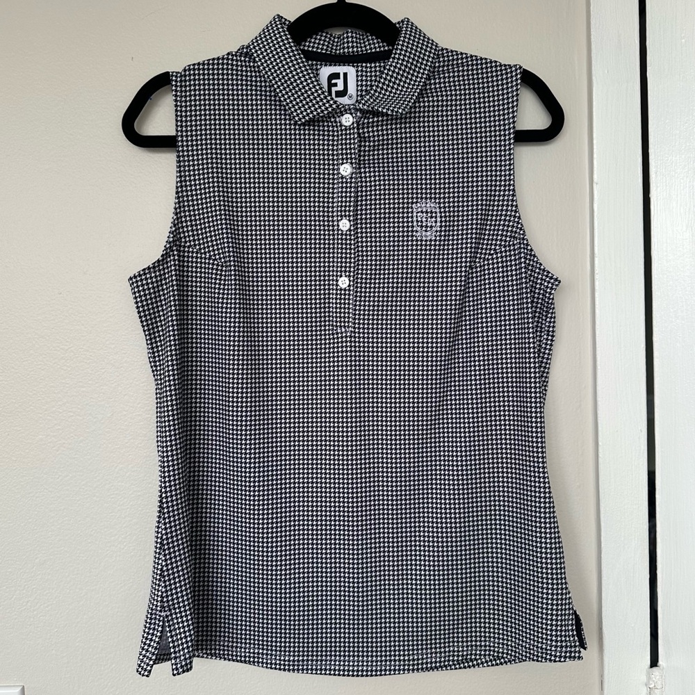 FootJoy Sleeveless Golf Polo Black Houndstooth National PGA Resort Logo Size M